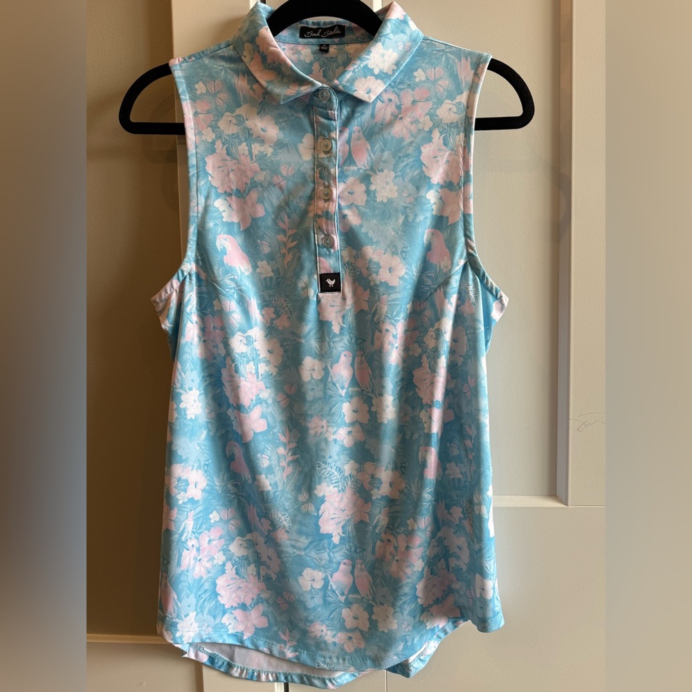 Bad Birdie Blue and Pink Golf Polo